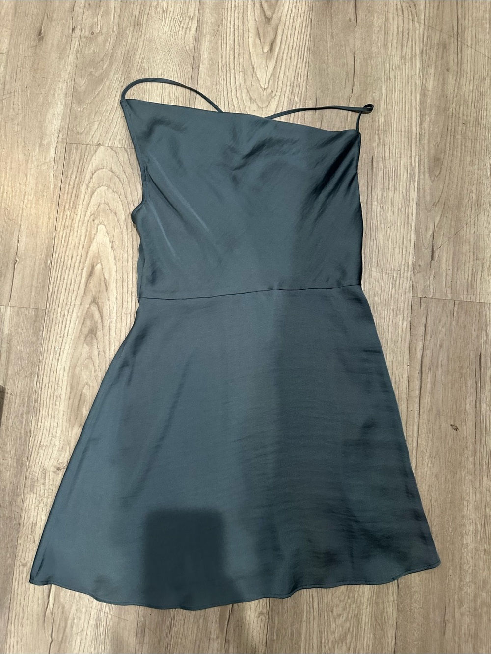 Free People One-Shoulder Satin Slip Dress - Dark Teal